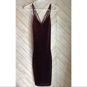 Lulus- Velvet Bodycon Burgundy Strappy Back Dress